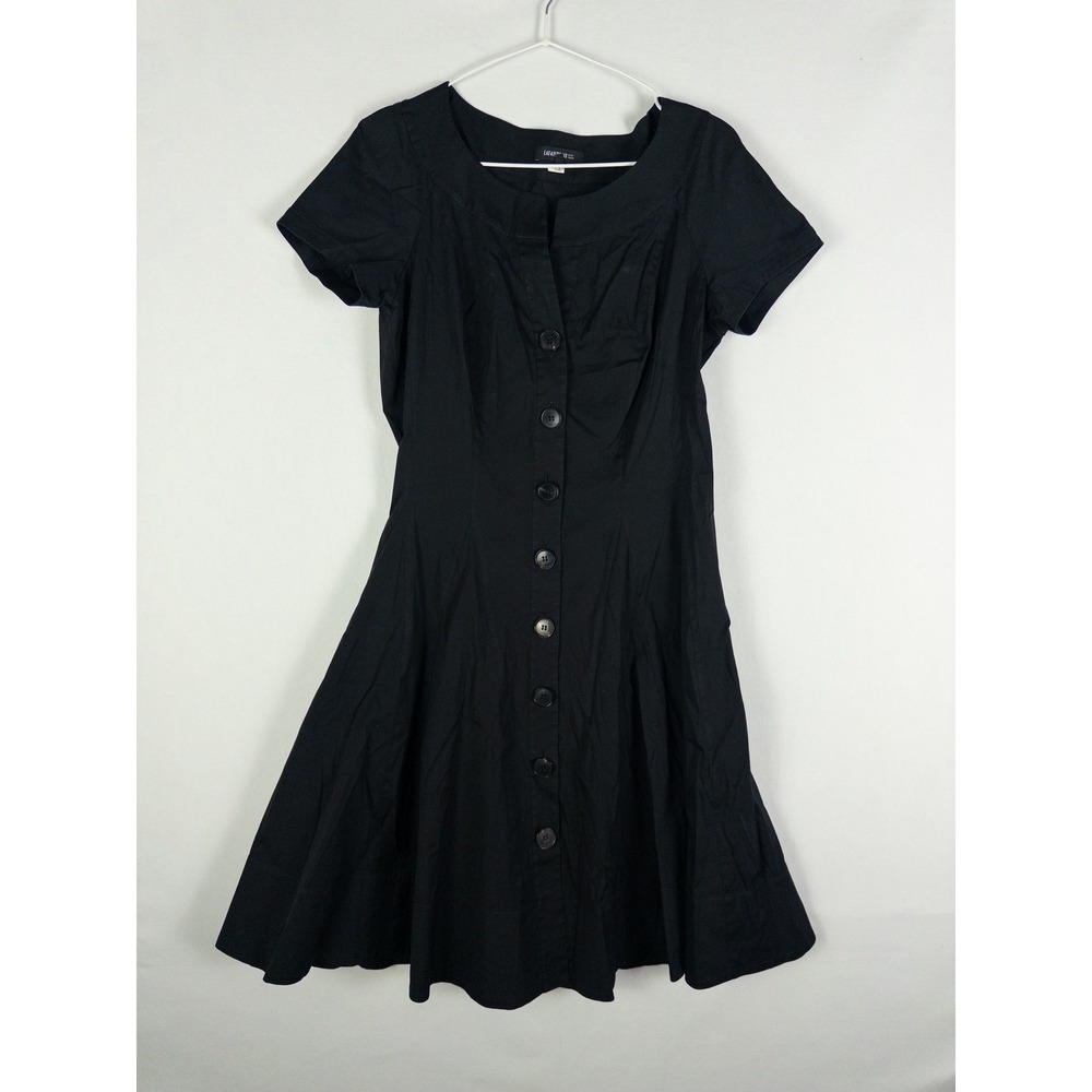 Lafayette 148 NY Button Front Fit Flare Dress Womens 6 Black Stretch Minimalist